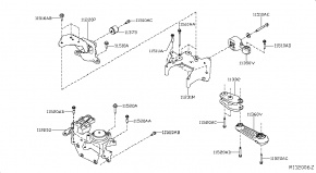 Кронштейн подушки двигателя правый задний Nissan Rogue AWD QR25DE 2014- 113324BA1A 00-00004745