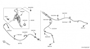 Тросик стояночного тормоза, задний правый Nissan Rogue AWD QR25DE 2014- 365304BA0A 00-00004886
