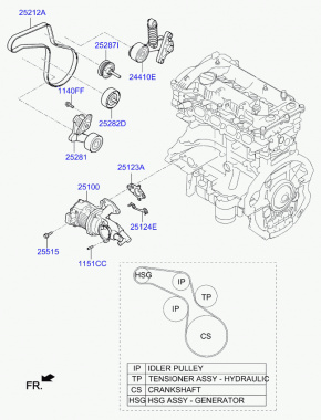 Шкив ролик натяжителя ремня грм Kia Optima JF Hybrid PLUG-IN 2,0 2016-2019 252872E650 00-00007659