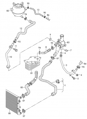 Патрубок системы охлаждения Volkswagen Passat B7 2.5 USA CBUA 2011-2015 5C0121109B 1K0121087N 00-00004374