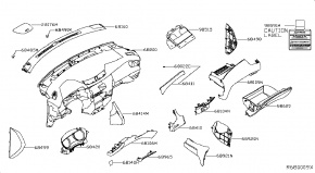 Накладка передней панели, торпедо Nissan Rogue AWD QR25DE 2014- 683104BA0A 00-00005191