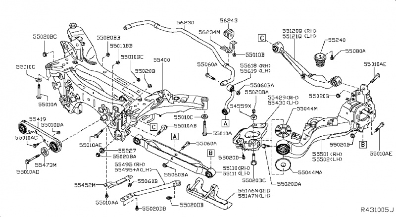 Подушка (кронштейн) заднего дифференциала (редуктора) Nissan Rogue AWD QR25DE 2014- 554194BA0A