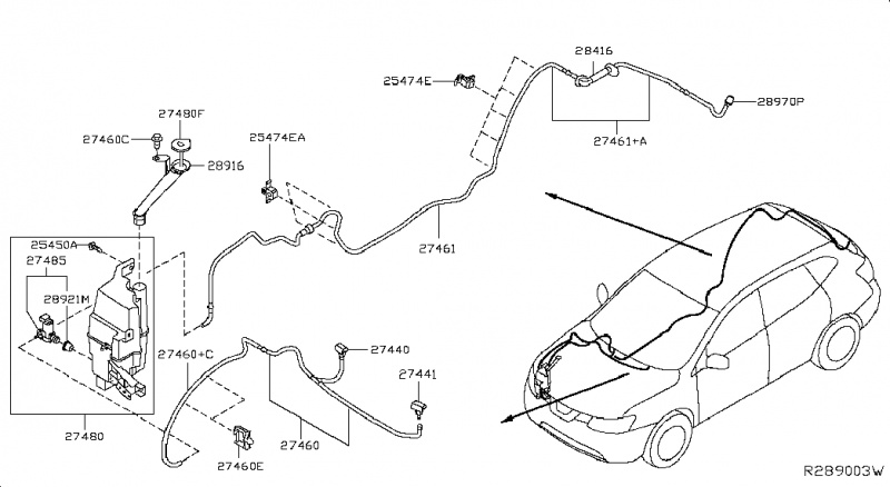 Шланг стеклоомывателя заднего Nissan Rogue AWD QR25DE 2014- 289754BA0A