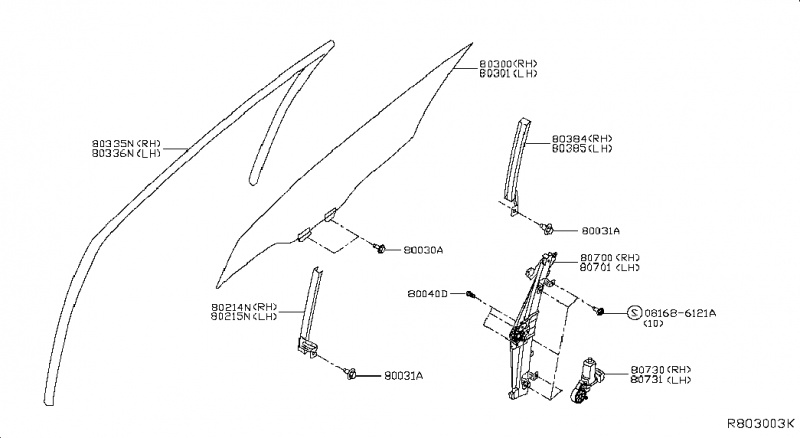 Уплотнитель стекла передней правой двери Nissan Rogue AWD QR25DE 2014- 803304BA0A