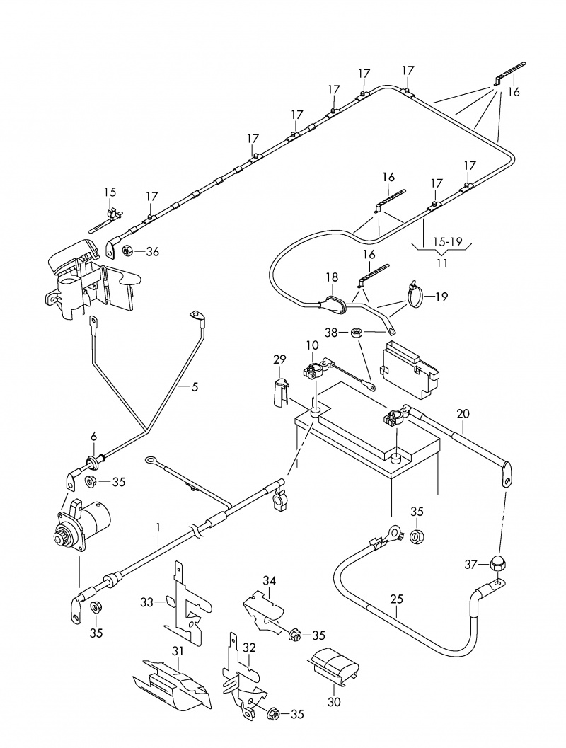 Клемма аккумулятора плюс(Жгут проводов) Volkswagen Passat B7 2.5 USA CBUA 2011-2015 5C0971228N