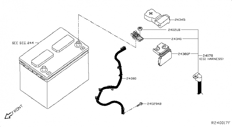Блок предохранителей плюсовой клеммы АКБ Nissan Rogue AWD QR25DE 2014- 24380JG70B